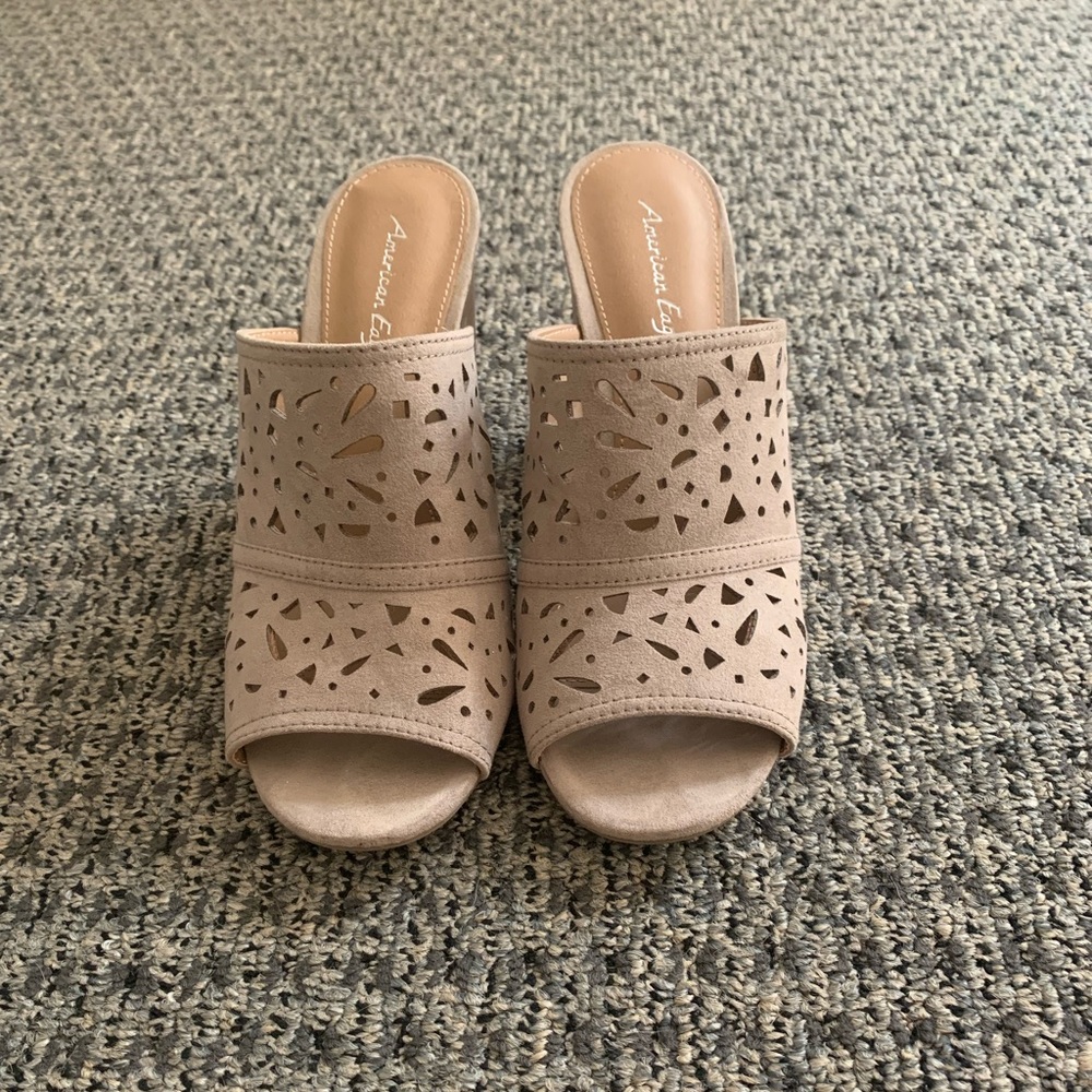American Eagle Taupe High Heel Mules (Size 7.5)